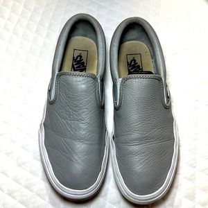 VANS Off The Wall Gray Genuine Leather Skater Slip on Shoes. 8.5 Mens 10 Women.
